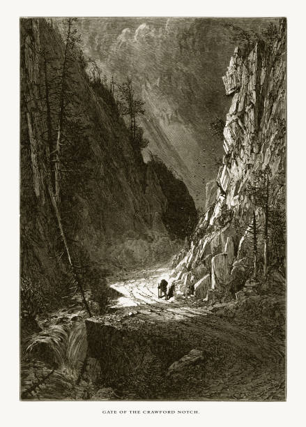 Very Rare, Beautifully Illustrated Antique Engraving of Gate of the Crawford Notch, White Mountains, New Hampshire, United States, American Victorian Engraving, 1872. Source: Original edition from my own archives. Copyright has expired on this artwork. Digitally restored.