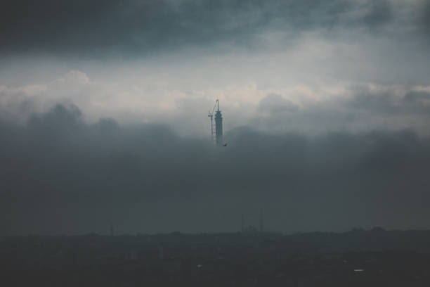Foggy weather day of Istanbul city view with ÇamlIca hill radio and television tower in Istanbul