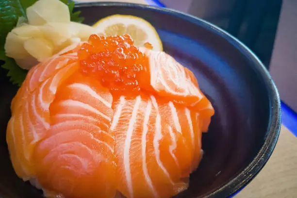 Japanese food Rice with Salmon and Tobiko or Salmon Don  image