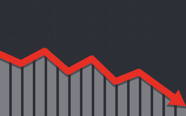 istock Abstract financial bar chart with red downtrend line arrow graph on black color background 969648620
