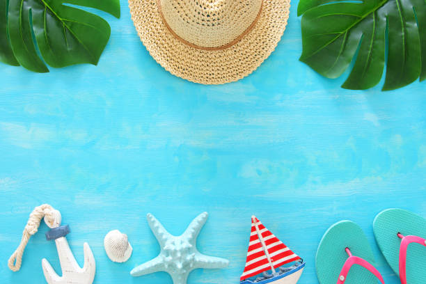 istock Tropical vacation and summer travel image with sea life style objects. Top view. 969653546