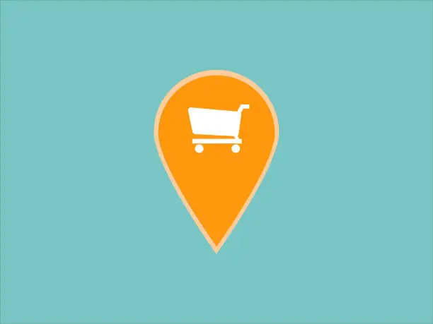 Vector illustration of Shopping cart  icon on pin map location - vector illustration.