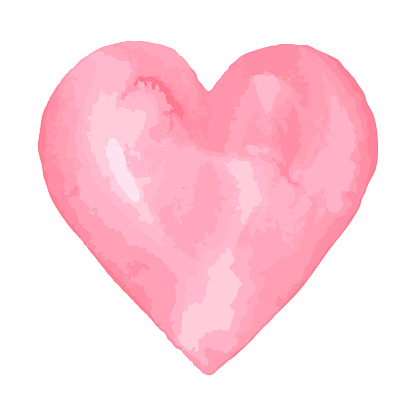 Watercolor brush heart. Pink aquarelle abstract background.