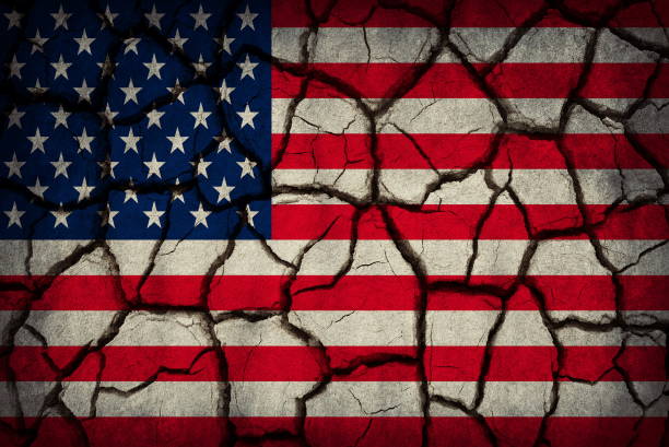 istock Full Frame Shot Of American Flag Pattern On Cracked Wall 969667610