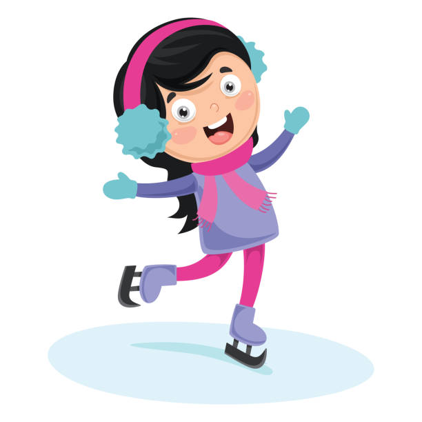 Vector Illustration Of Ice Skating Vector Illustration Of Ice Skating kids snow suits stock illustrations