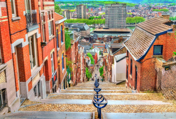 Montagne de Bueren, a 374-step staircase in Liege, Belgium stock photo