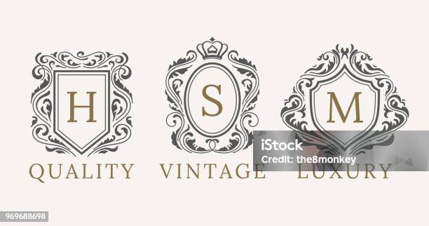 Retro Royal Vintage Shields Logotype Set Vector Calligraphyc Luxury Logo Design Elements Business Signs Logos Identity Spa Hotels Badges Stock Illustration - Download Image Now