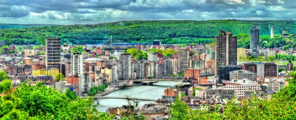 Panorama of Liege, a city on the banks of the Meuse river in Belgium, Europe