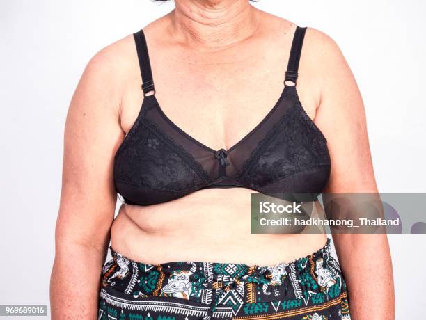 Closeup Senior Asian Woman Wear Black Bar Stock Photo - Download Image Now  - Bra, Senior Women, Abdomen - iStock