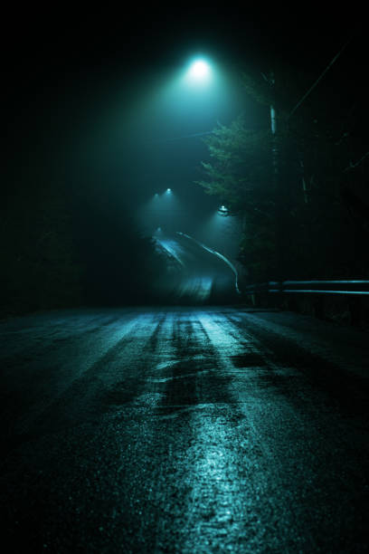 istock Foggy night dirt road 969689180