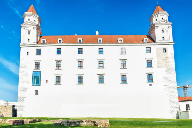 Bratislava castle. Bratislava, Slovakia May 24, 2018: Bratislava castle. Bratislavsky Hrad close-up panorama with no people in sunny day. Exterior view of the castle in Bratislava. bratislava castle bratislava castle fort stock pictures, royalty-free photos & images