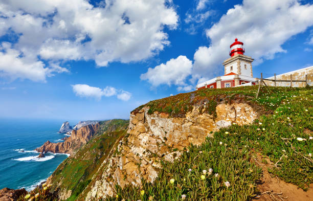 leuchtturm am cabo da roca westlichste - water rock landscape cliff stock-fotos und bilder