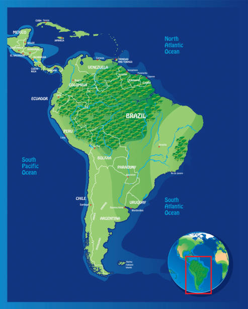 South America Map South America Map
I have used 
http://legacy.lib.utexas.edu/maps/world_maps/world_physical_2015.pdf
http://legacy.lib.utexas.edu/maps/americas/south_america_ref_2010.pdf
address as the reference to draw the basic map outlines with Illustrator CS5 software, other themes were created by 
myself. peruvian amazon stock illustrations