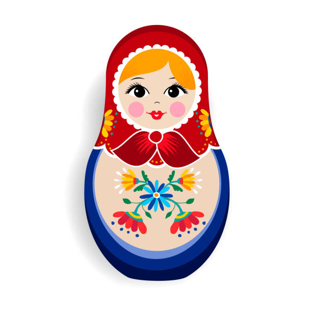 traditionelle matrioska oder russische puppe isoliert - russia women babushka decoration stock-grafiken, -clipart, -cartoons und -symbole