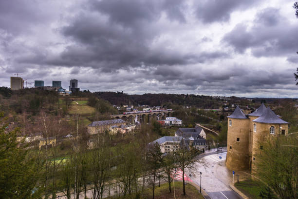 istock Train Crossing Viaduct in Luxembourg City 969719898