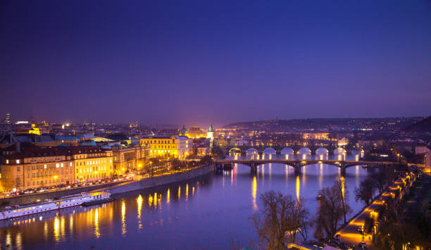 istock Prague and the Vltava River Lit Up at Night 969719978