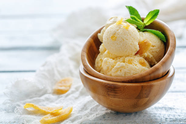 istock Homemade ginger ice cream and fresh mint. 969720356