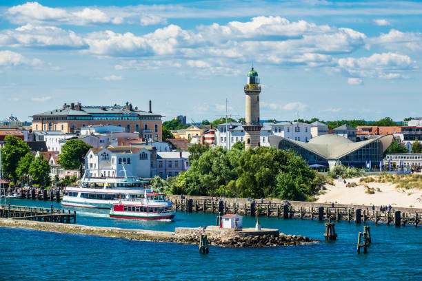 View to the lighthouse in Warnemuende, Germany