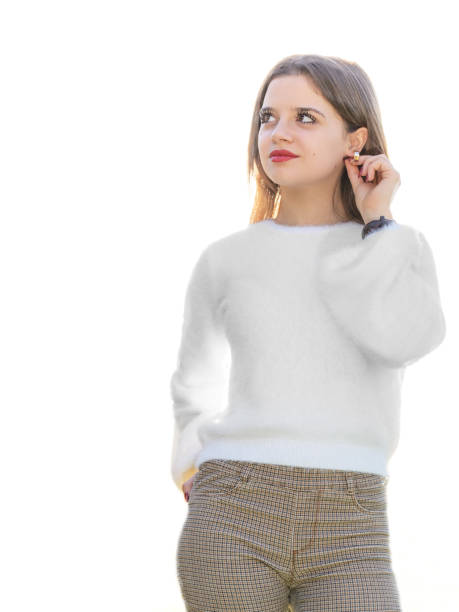 istock Girl standing and looking on white background 969732056