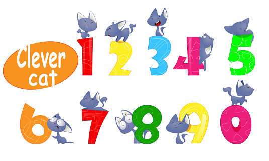 Ilustración de Colorido Conjunto De Números Infantiles Con Dibujos Animados  Gato y más Vectores Libres de Derechos de A la moda - iStock