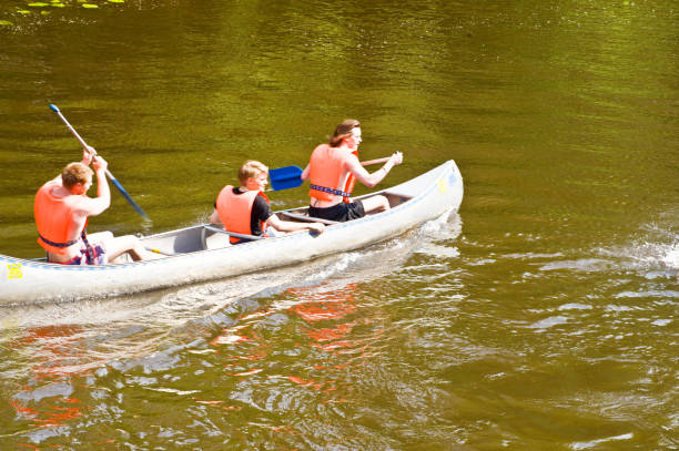 universidade de verão canoa remando concorrência - sweden summer swimming lake - fotografias e filmes do acervo
