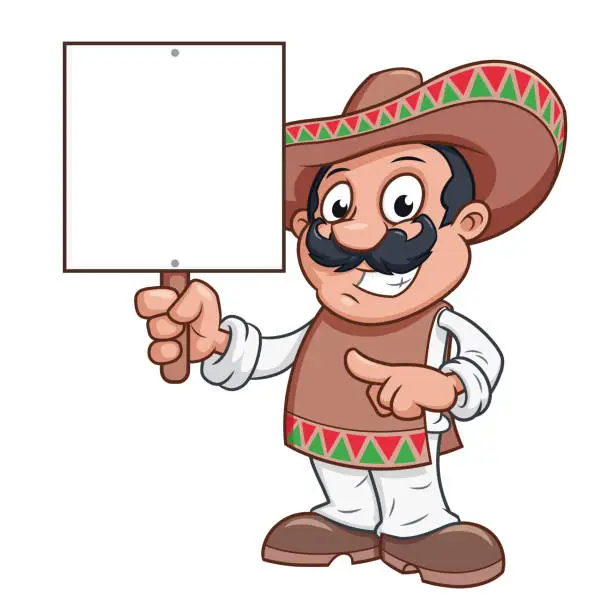 Vector illustration of Mexican man is holding a blank billboard