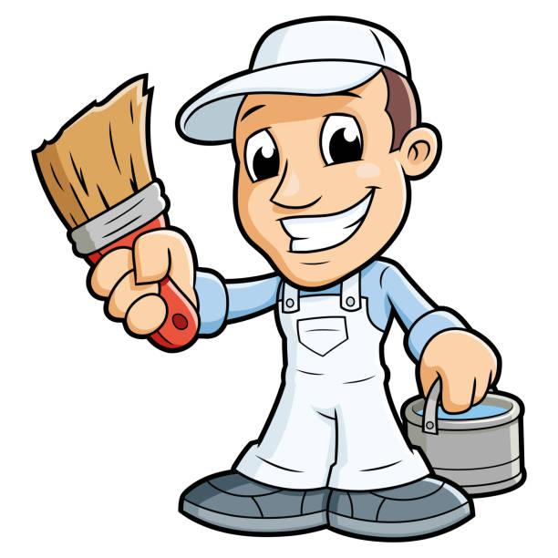 Painter with a brush 2 Illustration of the smiling painter with a brush house painter stock illustrations