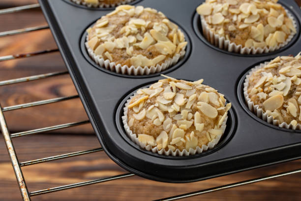 istock Homemade blueberry bran muffins with almond in bakeware 969807068