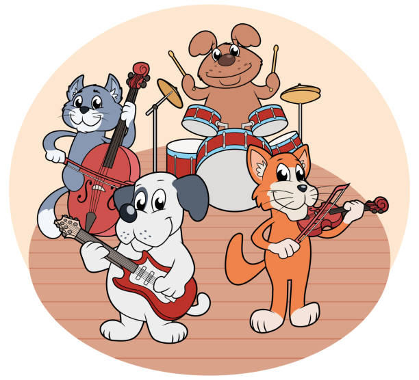 ilustrações de stock, clip art, desenhos animados e ícones de quartet of animals playing music - dog set humor happiness