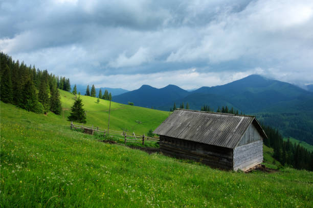 istock Alone house on foggy meadow 969812230