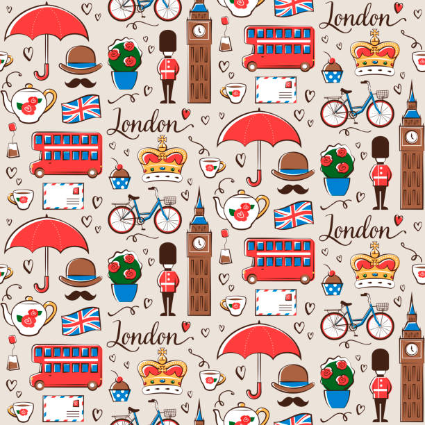London pattern Seamless pattern with London symbols. london england illustrations stock illustrations