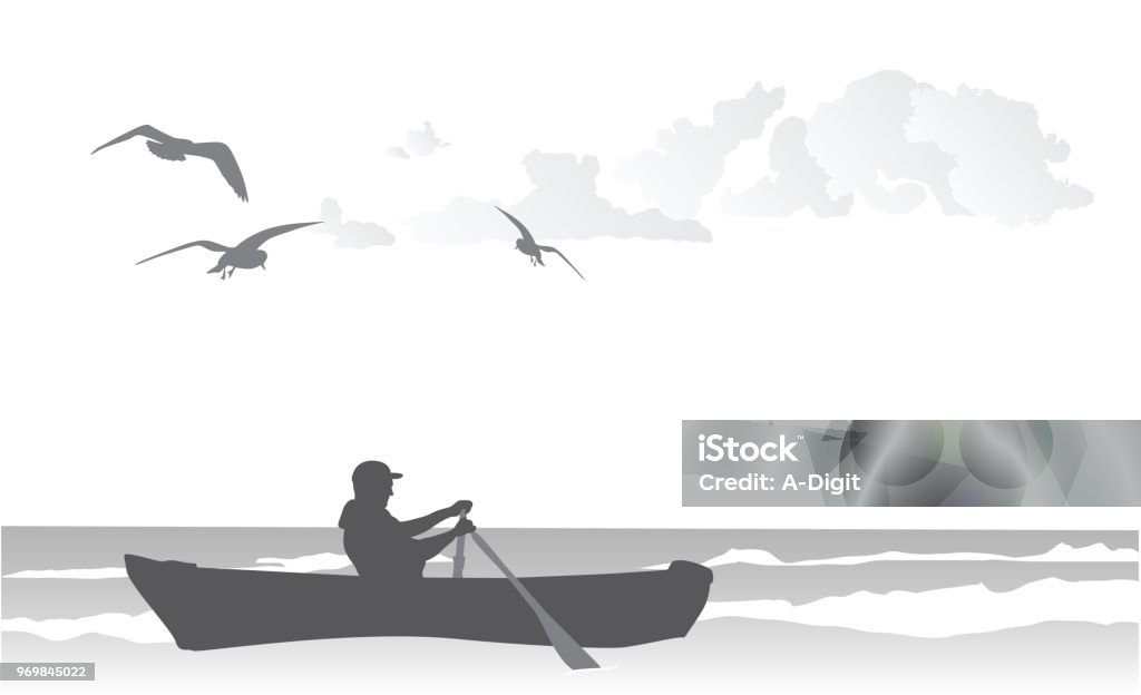 Row Boat On The Ocean Man on the seashore with his rowboat Rowboat stock vector