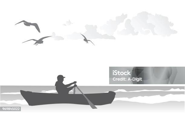Row Boat On The Ocean Stock Illustration - Download Image Now - Rowboat, Outline, Seagull