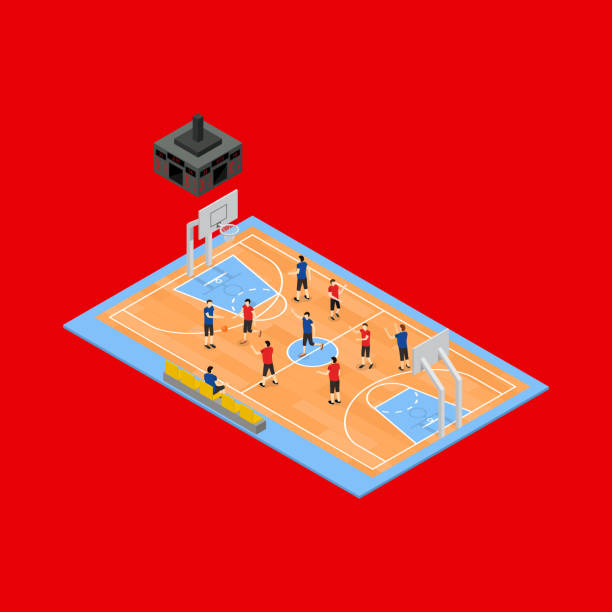 ilustrações de stock, clip art, desenhos animados e ícones de basketball field 3d isometric view. vector - basketball hoop basketball net backgrounds