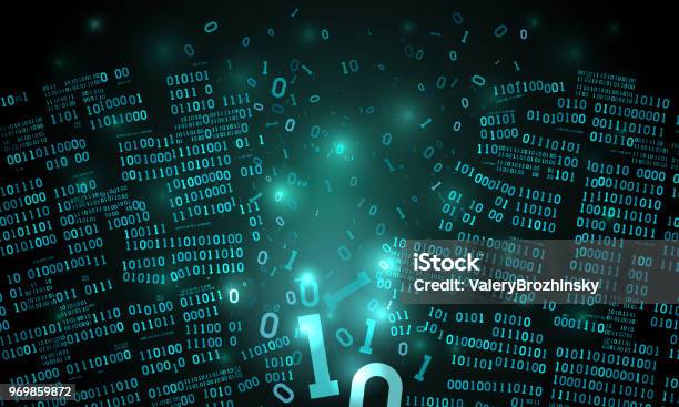 Abstract Futuristic Cyberspace With A Hacked Array Of Binary Data Broken Falling Binary Code Matrix Background Big Data Neural Network Well Organized Layers Stock Illustration - Download Image Now