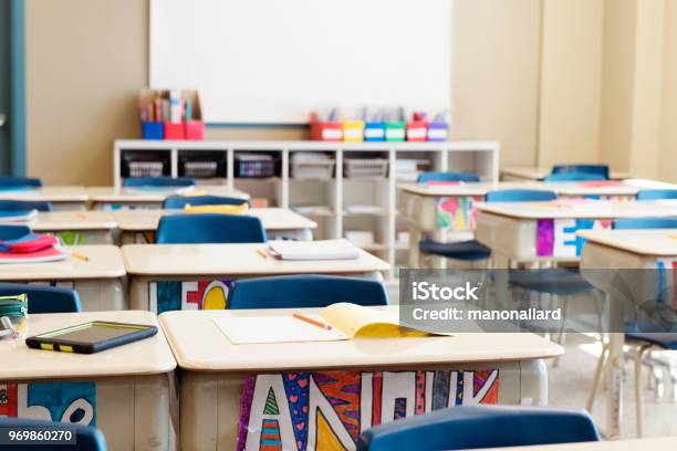 Classroom Without Children At The End Of School Named Often Schools Out Stock Photo - Download Image Now