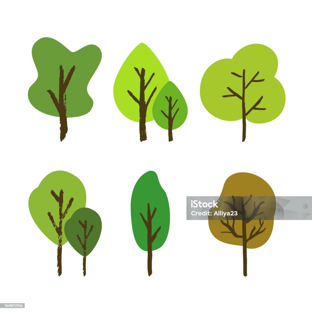 Hand drawn tree set Vector hand drawn tree set isolated on a white background. Various of trees painted with a brush in colorful cartoons style Tree stock vector