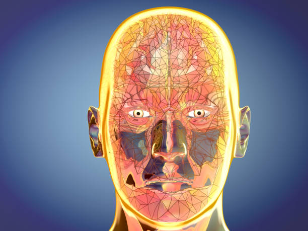 istock 3d Illustration of a transparent human refractive skull with colorful polygon styled brain 969878078