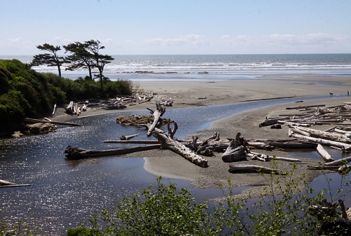 Kalaloch River entering into the Pacific Ocean in Olympic National Park