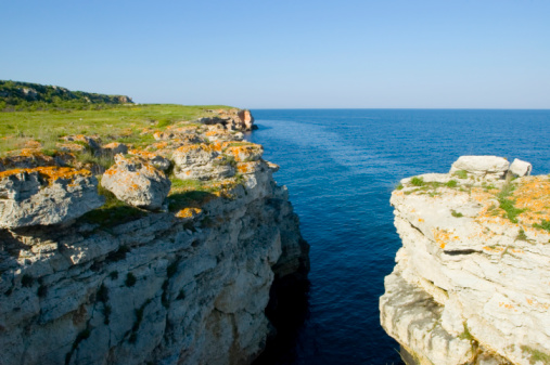 Coastal erosion along the cliffs of Pointe de Nid de Corbet, near Audresselles on the Opal Coast of Northern France.