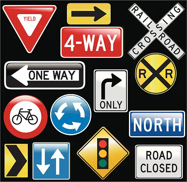 Vector illustration of glassy road signs - vector