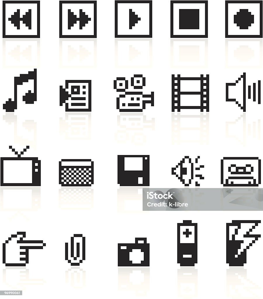 pixel-Schwarz media icons - Lizenzfrei Spielen Vektorgrafik