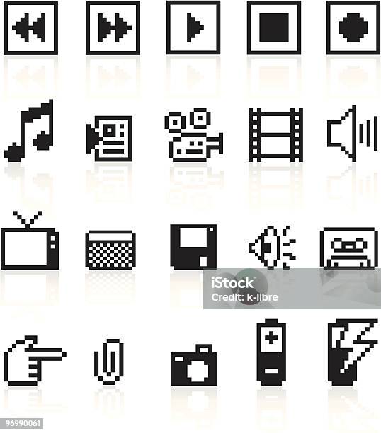 Pixelschwarz Media Icons Stock Vektor Art und mehr Bilder von Spielen - Spielen, Anfang, Aufführung