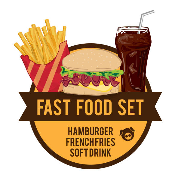 ilustrações de stock, clip art, desenhos animados e ícones de menu fastfood design graphic set hamburger french fries soft drink - bacon cheeseburger
