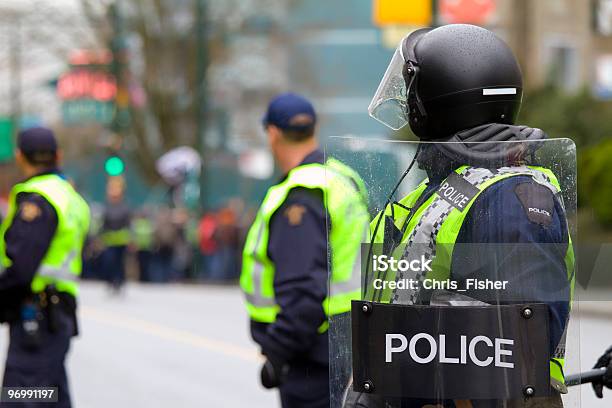 Riot Police On Alert Stock Photo - Download Image Now - Police Force, Protest, Riot