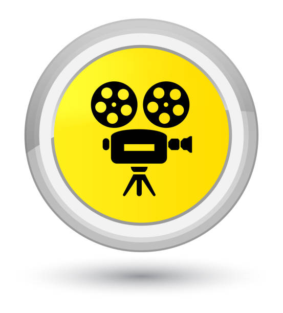 비디오 카메라 아이콘 주요 노란색 라운드 버튼 - prime video stock illustrations