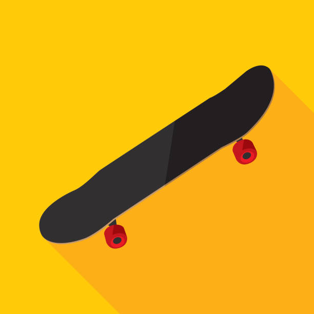 Skateboard Icon Flat Vector illustration of a skateboard against a yellow background in flat style. skateboard stock illustrations