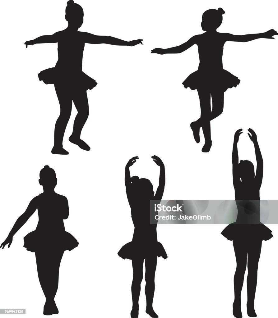 Little Girls Ballet Silhouettes Vector silhouettes of little girls in tutus dancing. In Silhouette stock vector