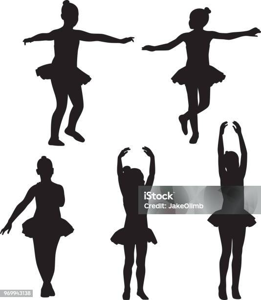 Little Girls Ballet Silhouettes Stock Illustration - Download Image Now - In Silhouette, Child, Ballet