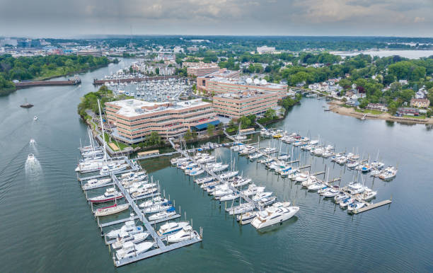 istock Aerial view of marina 969948766